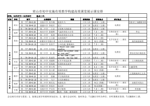 密山市初中实施有效教学构建高效课堂展示课安排