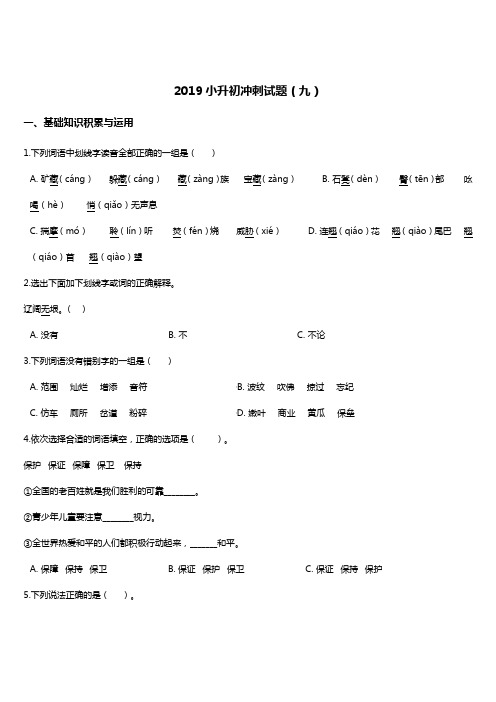 2019年名校小升初冲刺语文试题(9) 人教新课标 含答案