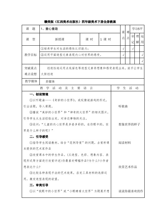 赣美版(江西美术出版社)四年级美术下册全册教案