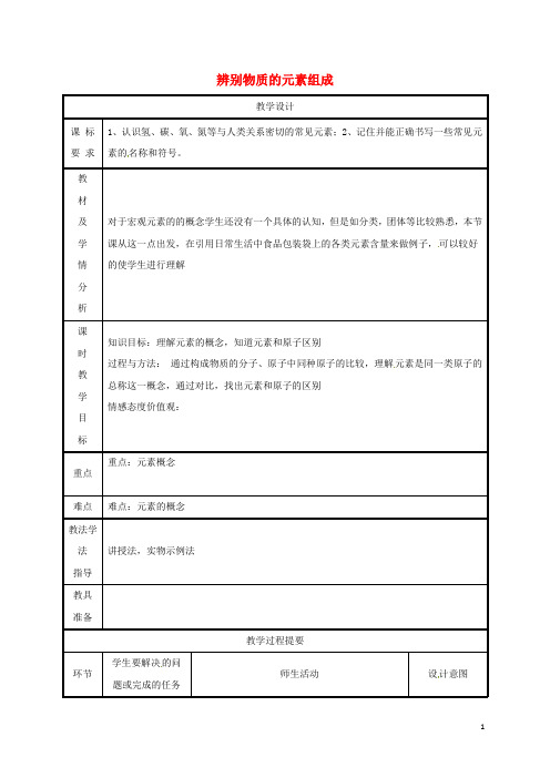 部编版2020九年级化学上册 第2章2.4 辨别物质的元素组成(第1课时)教案 (新版)粤教版