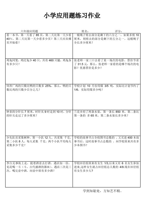 小学六年级数学课堂拓展训练III (6)