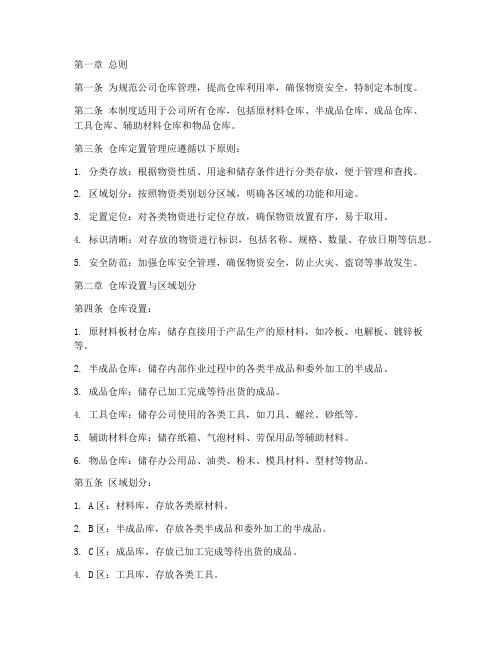 仓库定置管理标准管理制度