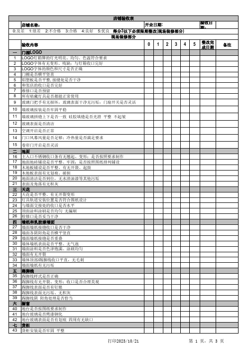 店铺装修验收表标准