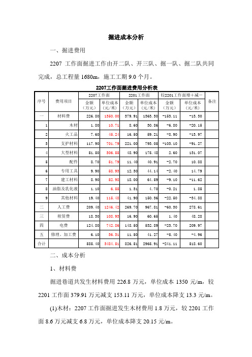 煤矿井下掘进成本分析