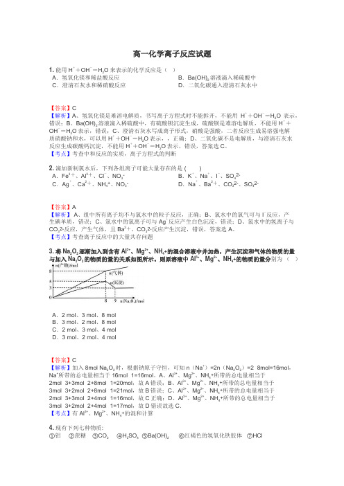 高一化学离子反应试题
