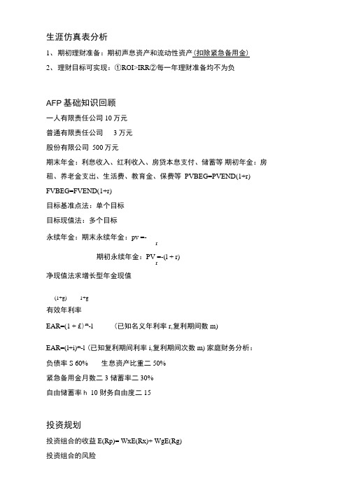 AFP金融理财师基础知识点笔记