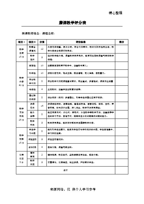 磨课教学评分表