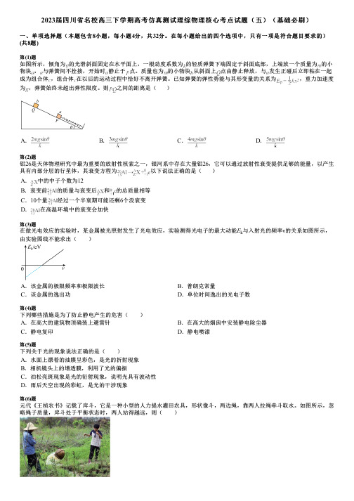 2023届四川省名校高三下学期高考仿真测试理综物理核心考点试题(五)(基础必刷)