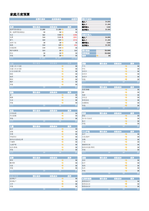 家庭个人月度预算财务分析表