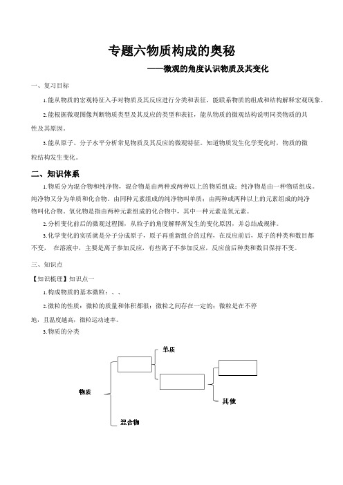 专题六 物质构成的奥秘-中考化学专题复习导学案