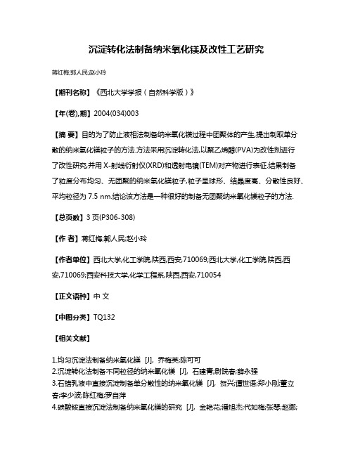 沉淀转化法制备纳米氧化镁及改性工艺研究