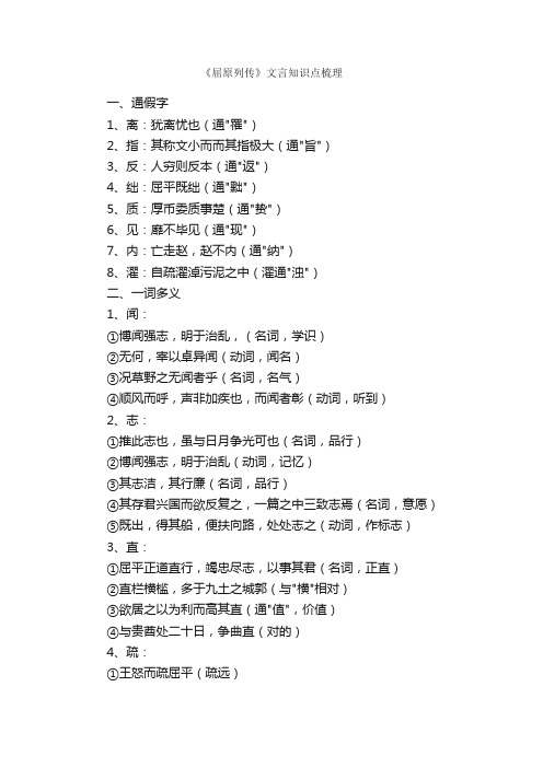 《屈原列传》文言知识点梳理