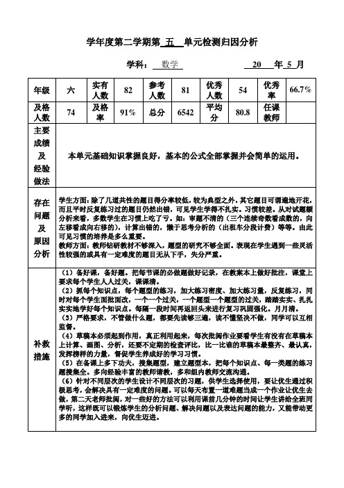 数学六年级下册第五单元检测分析