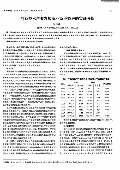 高新技术产业发展就业就业效应的实证分析