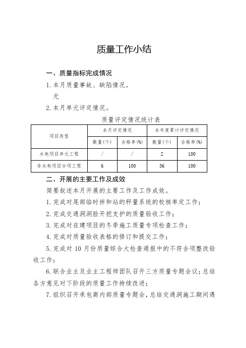 项目部11月份质量月报