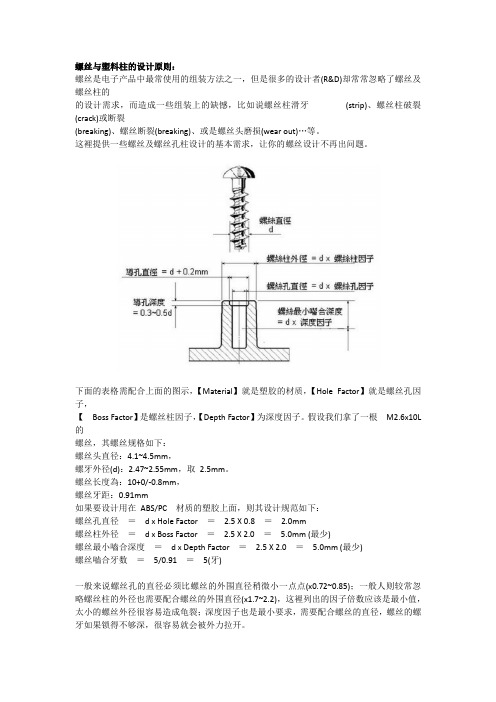 螺丝与塑料柱的设计原则