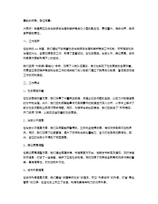 区社会治安综合治理和维护稳定办公室副主任xx年个人述职报告