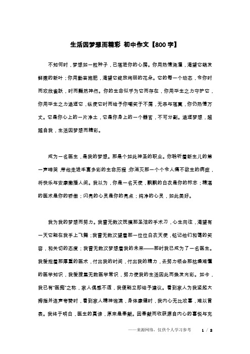 生活因梦想而精彩 初中作文【800字】