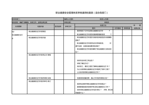 职业健康安全管理体系审核检查表