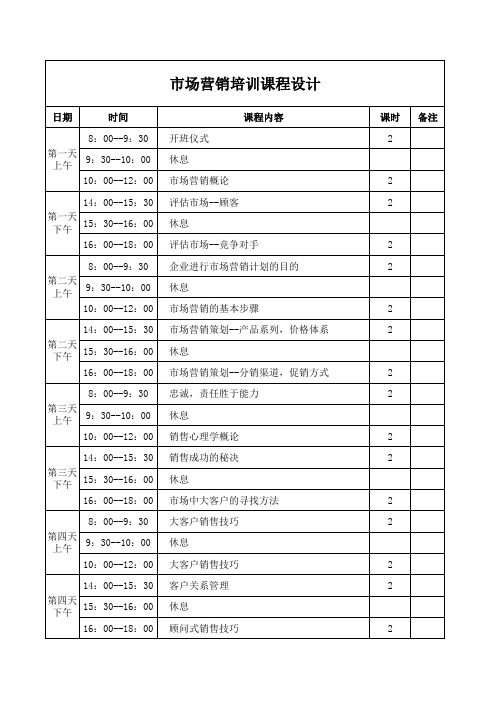 市场营销课程表