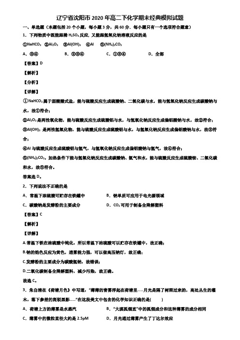 辽宁省沈阳市2020年高二下化学期末经典模拟试题含解析