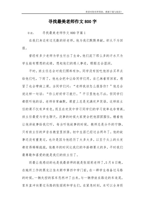 寻找最美老师作文800字