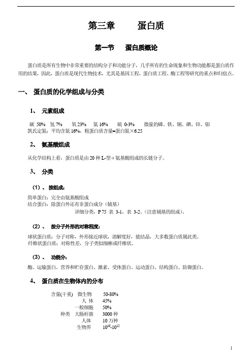 生物化学蛋白质章节考点总结