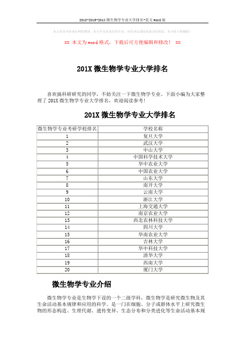 2018-2019-201X微生物学专业大学排名-范文word版 (3页)