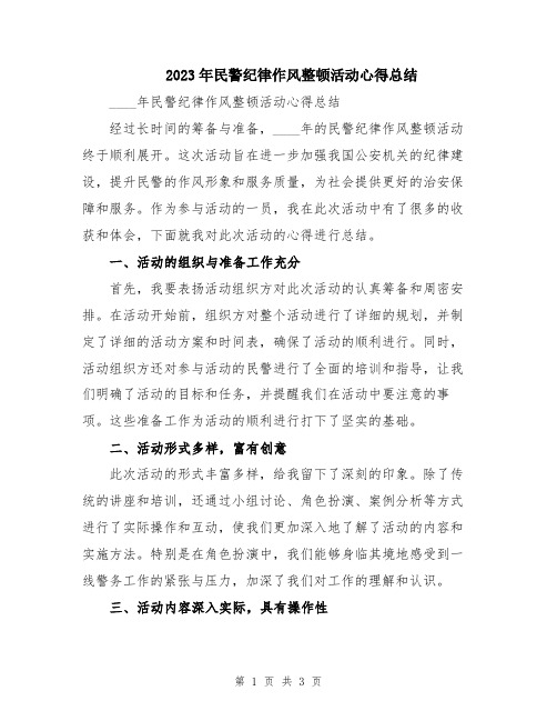 2023年民警纪律作风整顿活动心得总结