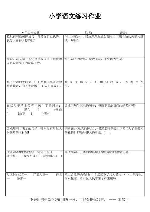 小学六年级语文课堂延伸练习III (76)