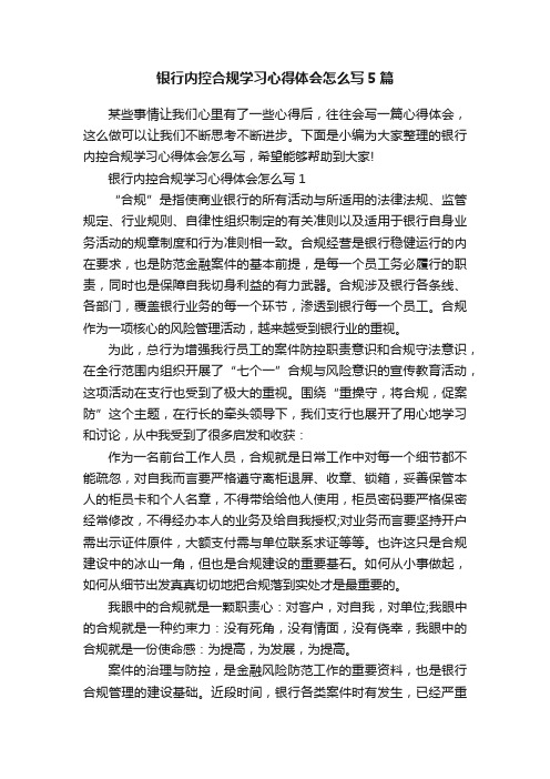 银行内控合规学习心得体会怎么写5篇