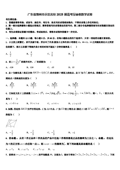 广东省惠州市示范名校2025届高考压轴卷数学试卷含解析