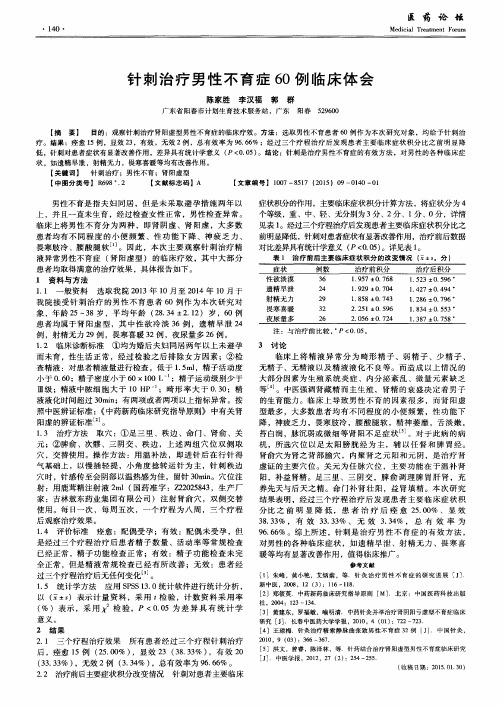 针刺治疗男性不育症60例临床体会