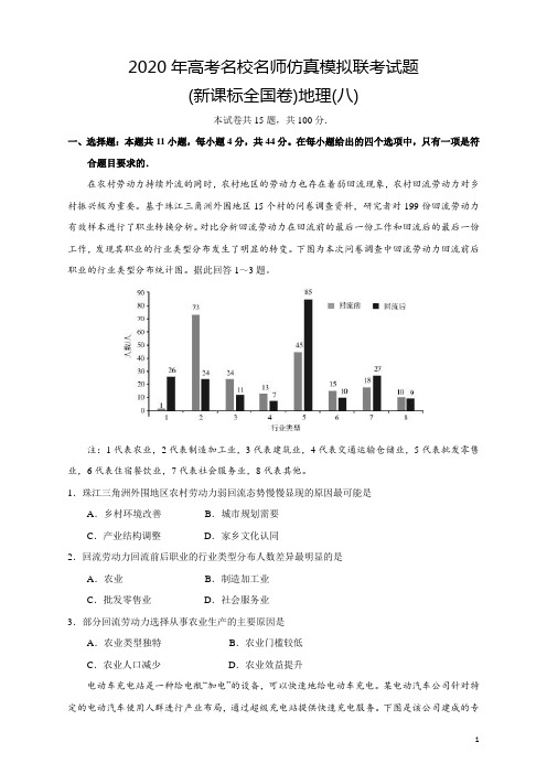 2020年高考名校名师仿真模拟联考试题 (新课标全国卷)—地理试题及答案(08)