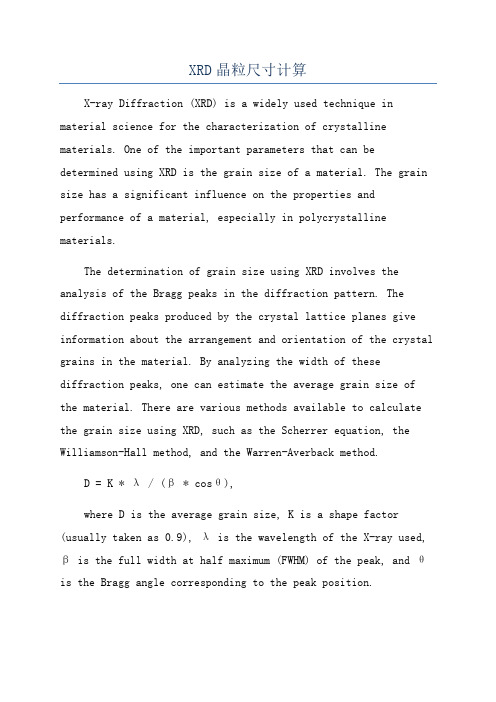 XRD晶粒尺寸计算