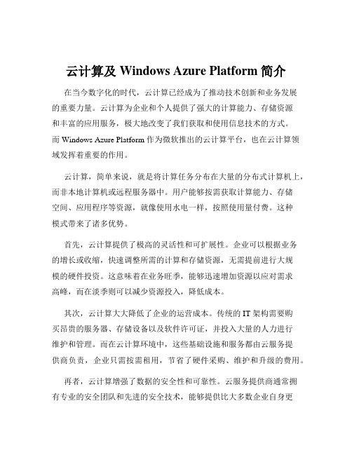 云计算及Windows Azure Platform简介