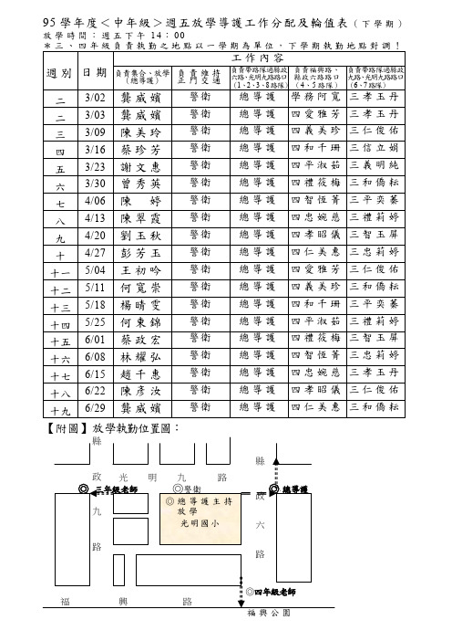 光明国小九十学导护工作轮值及作分配表