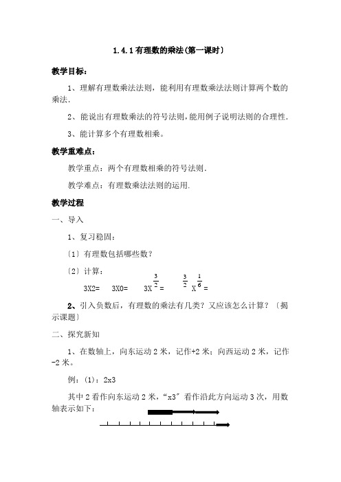 七年级数学1.4.1有理数的乘法(第一课时)优秀教案