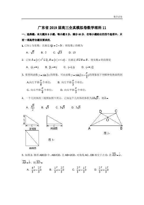 广东省2019届高三全真模拟卷数学理11.