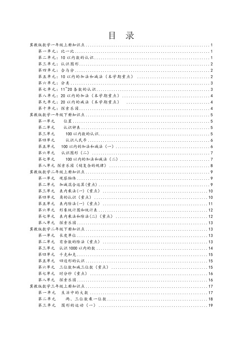 冀教版小学数学一到六年级数学知识点