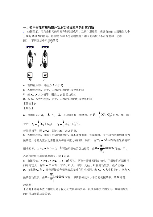 2020-2021中考物理知识点过关培优 易错 难题训练∶机械效率的计算附答案