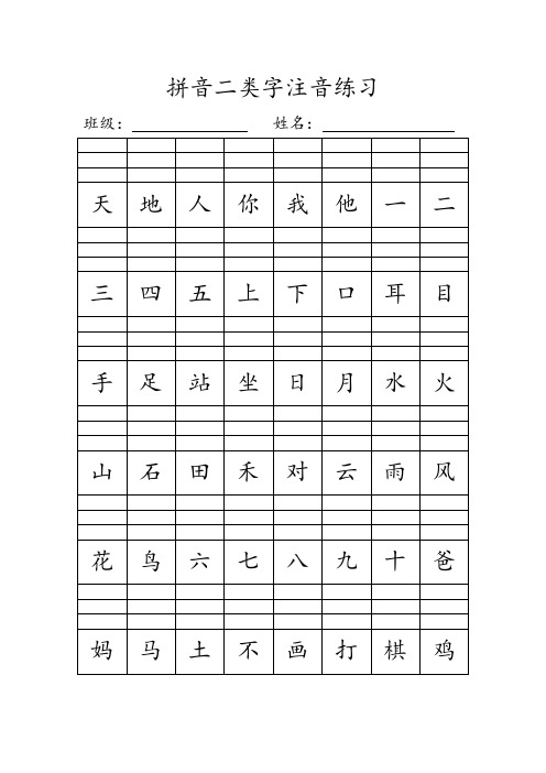 拼音二类字注音练习