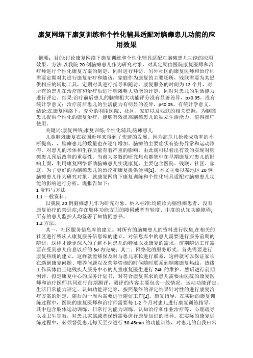 康复网络下康复训练和个性化辅具适配对脑瘫患儿功能的应用效果