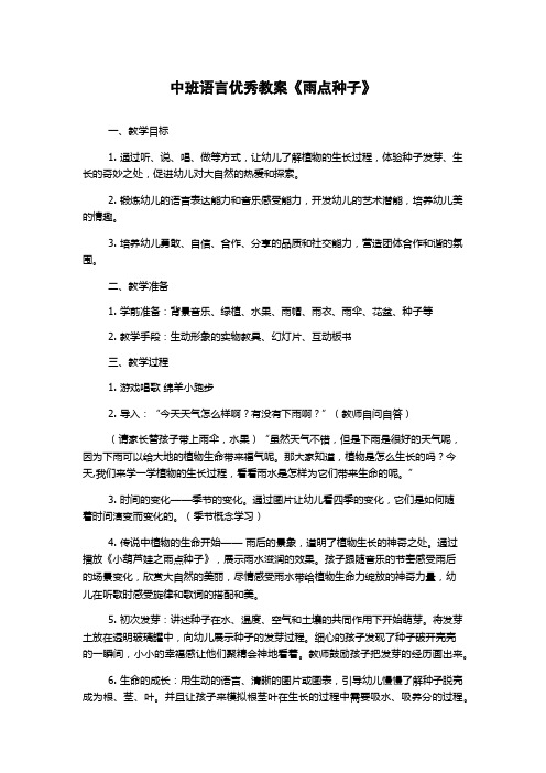 中班语言优秀教案《雨点种子》