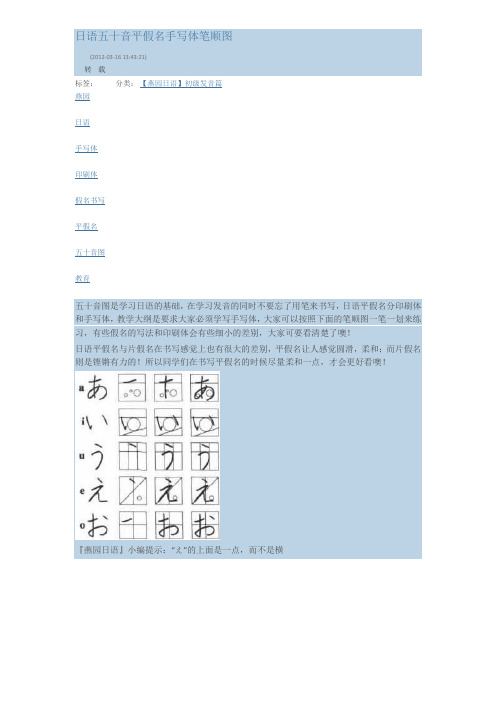 日语五十音平假名手写体笔顺图