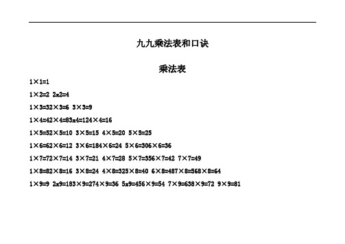 九九乘法表和口诀