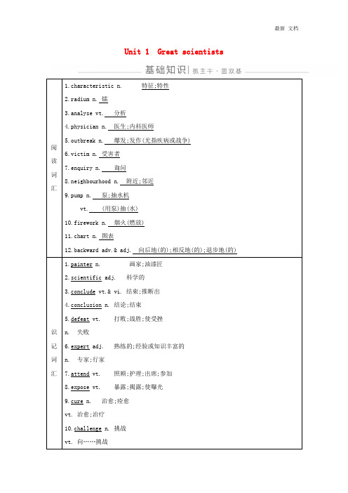 新人教版必修52020版高考英语一轮复习Unit1Greatscientists导学案