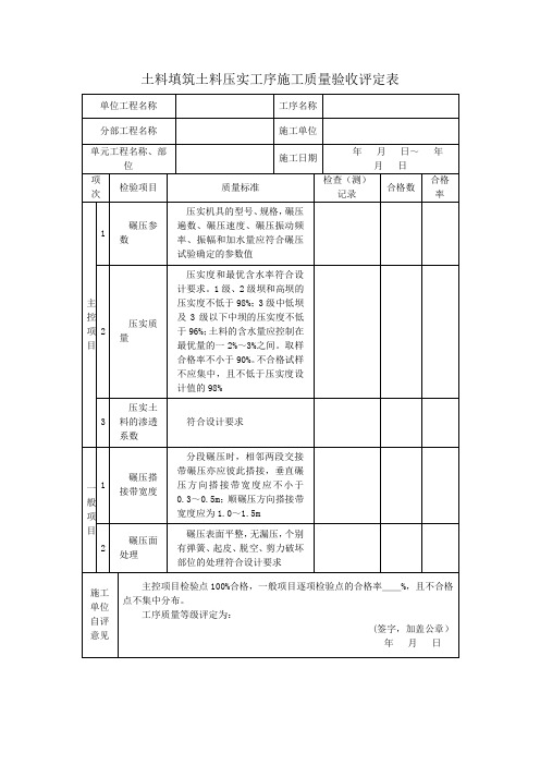 土料填筑土料压实工序施工质量验收评定表