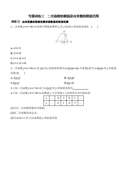 第2章 二次函数专题训练3 二次函数的最值及自变量的取值范围(含答案)