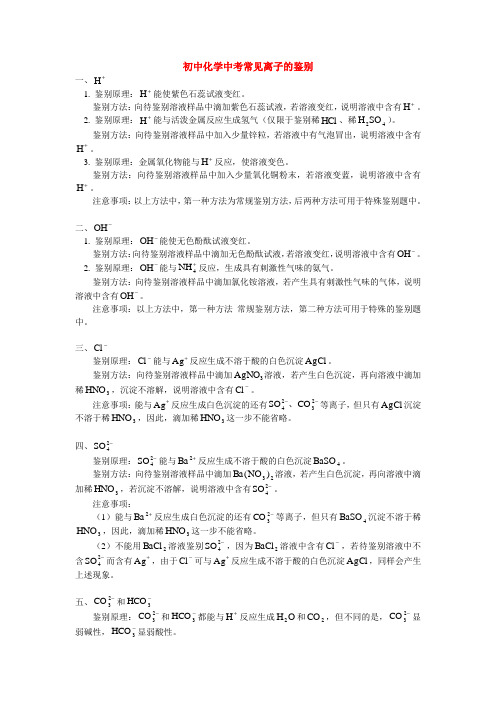 初中化学中考常见离子的鉴别专题辅导